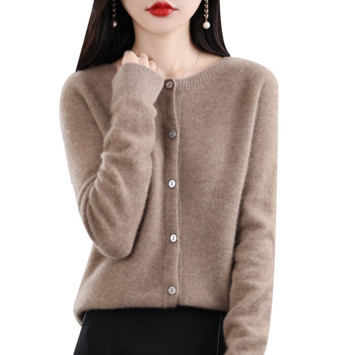 Women's Cashmere Cardigan O-neck Loose Sweaters Top Fashion Merino Wool Knitwear Autumn Winter Female Clothing Tops - Image 6