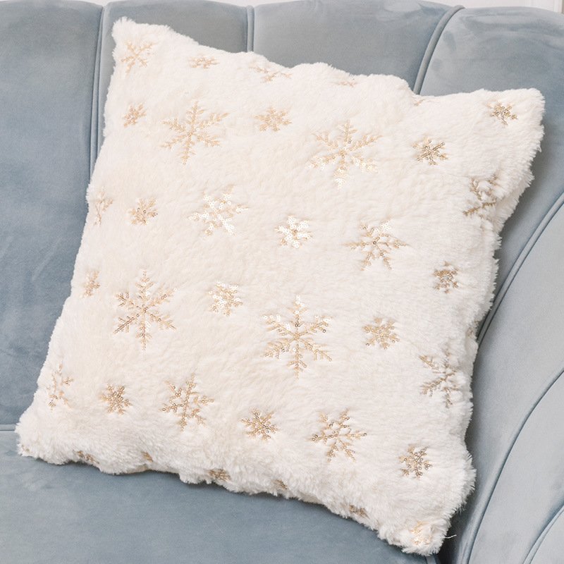 a4c570c1-1ae1-4610-b88e-d54d6a1b1ee9.jpg New Ins Christmas Cover Plush Snowflake Sequin Rabbit Hair Pillow Cover - Image 1