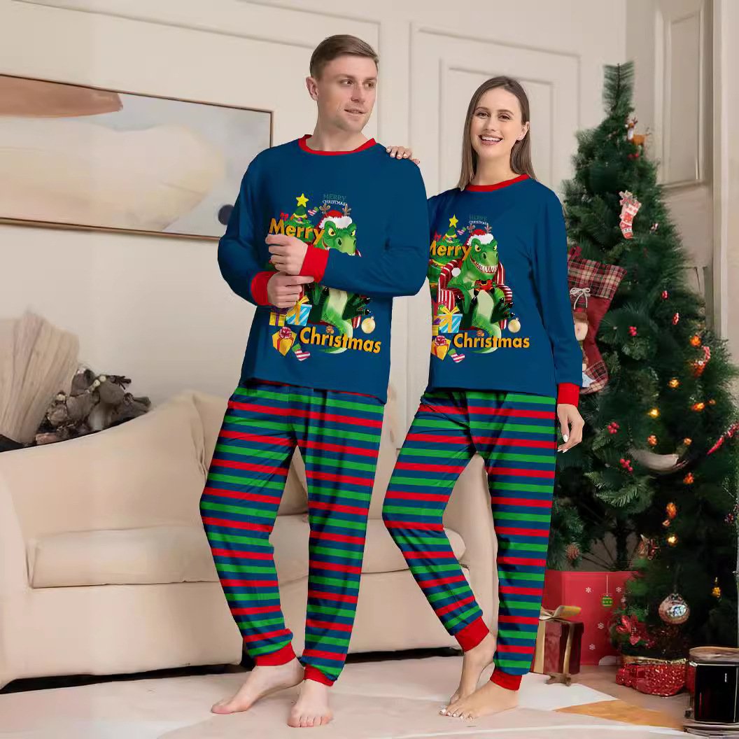 a6f29c7b-9063-4599-86a7-de8d07dc7450.jpg Tyrannosaurus Letter Christmas Tree Printing Parent-child Suit Pajamas - Image 3