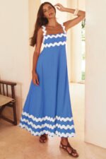 Flowers Print Wavy Pattern Suspender Long Dress For Women Fashion A-Line Beach Dresses Womens Clothing - Image 6