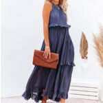 Summer Vacation Style Halter Neck Long Dresses Women Fashion Backless Leace-up Loose Ruffles Beach Dress Elegant Ladies Vestidos - Image 10