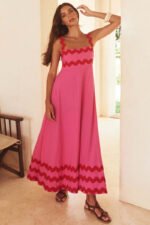 Flowers Print Wavy Pattern Suspender Long Dress For Women Fashion A-Line Beach Dresses Womens Clothing - Image 10