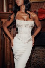 Solid Color Sleeveless Cold-shoulder Pearl Fishbone Dress Skirt Women's Dress - Image 6