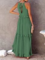 Summer Vacation Style Halter Neck Long Dresses Women Fashion Backless Leace-up Loose Ruffles Beach Dress Elegant Ladies Vestidos - Image 6