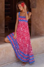 Flowers Print Wavy Pattern Suspender Long Dress For Women Fashion A-Line Beach Dresses Womens Clothing - Image 2
