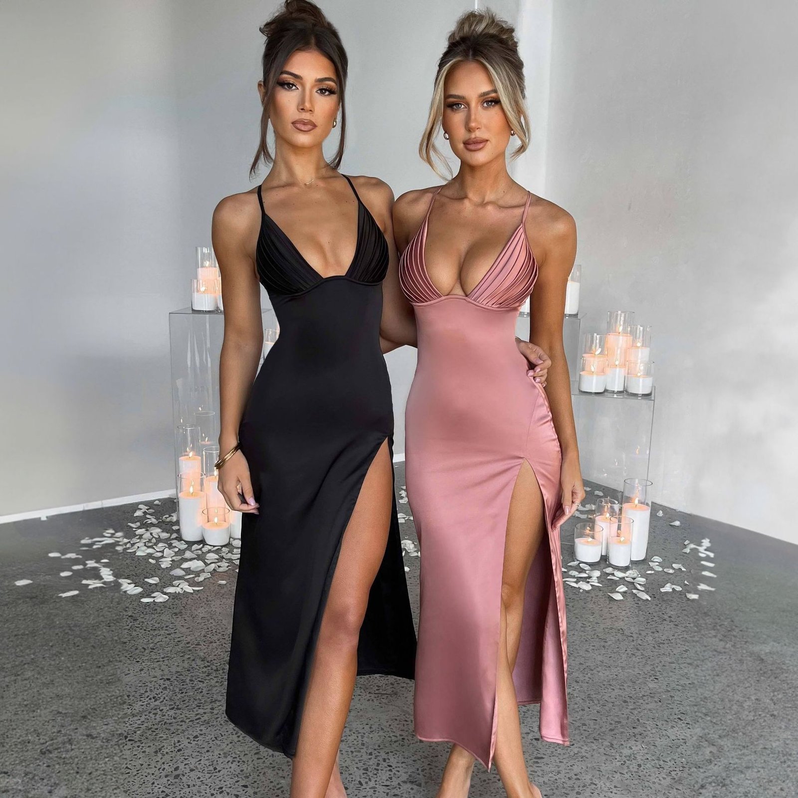 b4c15193-4a3e-4716-95c4-c73abb10d8e5.jpg Spaghetti Strap Dress With Split Design Deep V-neck Sleeveless Backless Bodycon Party Dresses For Womens Clothing - Image 1