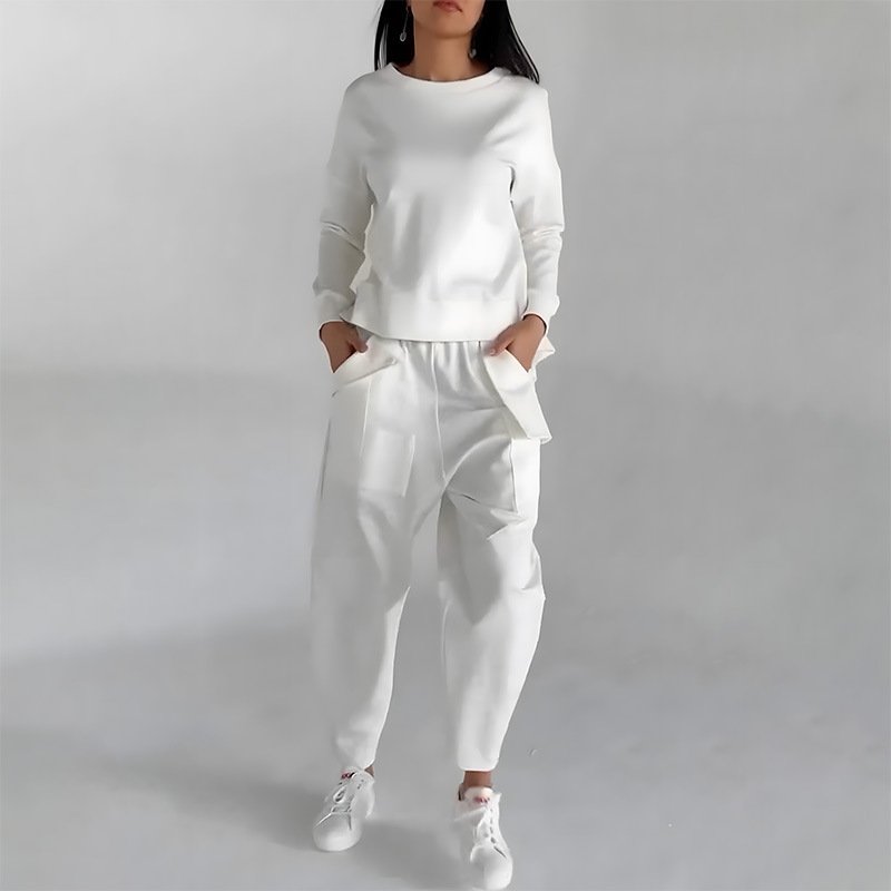 b5174e6f-b7b9-47d3-adaa-a8be2b23c9e7.jpg Solid Color Fashion Sweatshirt Long Sleeve Back Slit Top With Pockets Loose Trousers Women's Clothing - Image 8