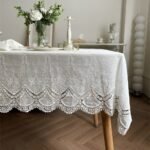 French White Phoenix Tail Flower Anemone Lace Tablecloth - Image 3