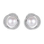 Diamond Rose Pearl Stud Earrings All-match Silver Needle Inlaid With Rhinestone - Image 5