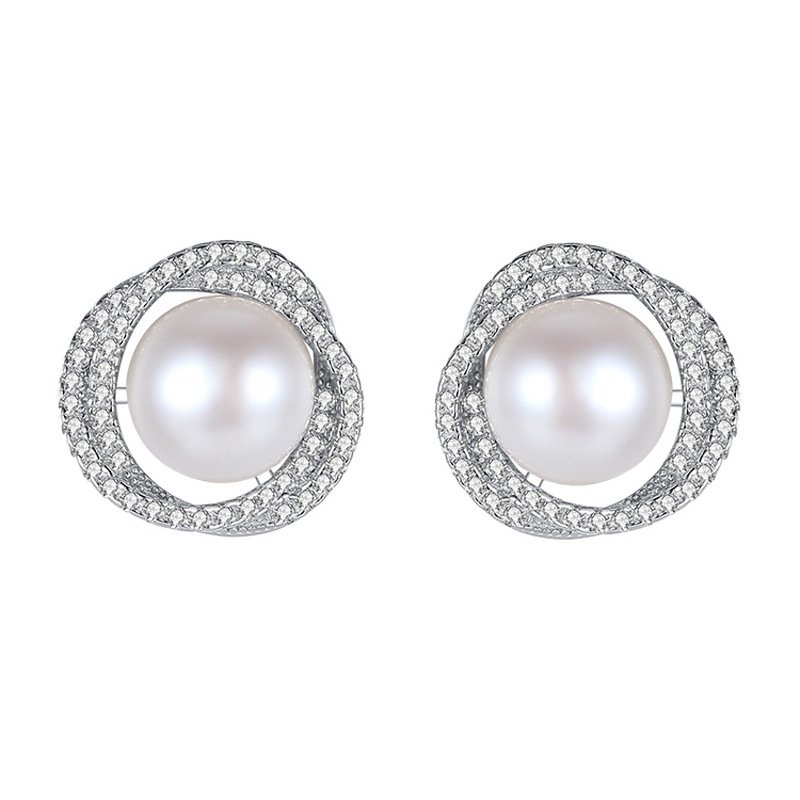 b7bc6c3b-7095-488e-82d1-9c13e2ac951b.jpg Diamond Rose Pearl Stud Earrings All-match Silver Needle Inlaid With Rhinestone - Image 5