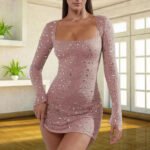Sequin Colorful Sequined Micro-elastic Tight Sleeveless Square Collar Dress - Image 5