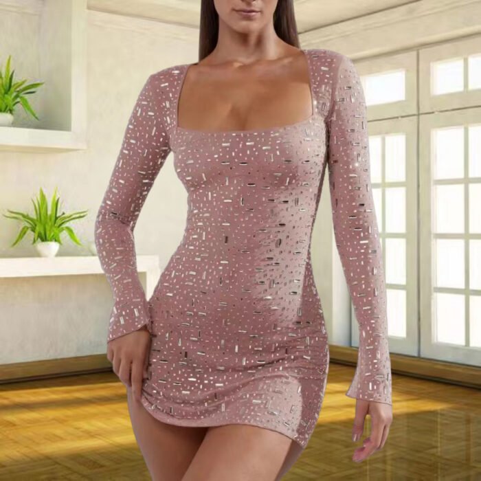 Sequin Colorful Sequined Micro-elastic Tight Sleeveless Square Collar Dress - Image 5