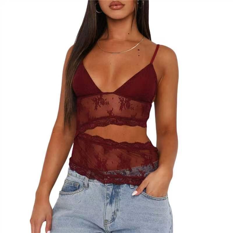 bae13183-0c13-471e-8a0b-501814de7ec4.jpg Lace Stitched Backless Small Sling Women V Neck Tank Top Underwear Vest Candy Color Bralette Clothes - Image 2