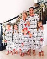 Polyester Black And White Contrast Color Christmas New Parent-Child Women's Casual Suit - Image 3