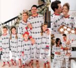 Polyester Black And White Contrast Color Christmas New Parent-Child Women's Casual Suit - Image 2