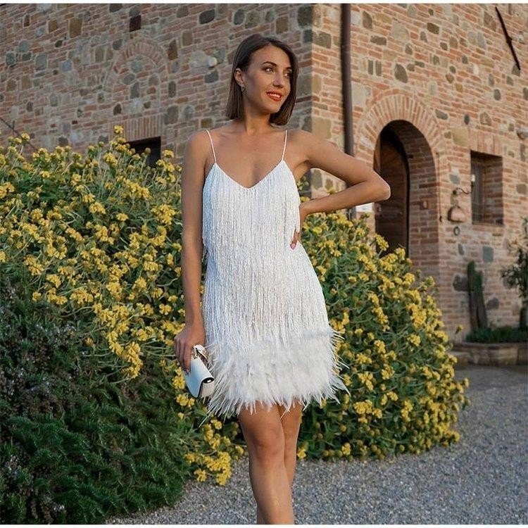 cab53ad1-50c7-4860-98f5-920c5bcae1db.jpg Sexy Tassel Sequins Feather Summer Mini Dress Women V Neck Spaghetti Strap Stitching Dresses Female Elegant Evening Party Club Dress - Image 4