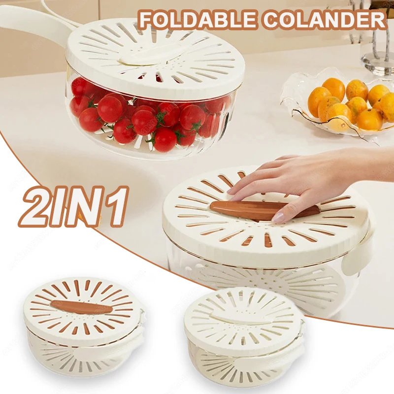cd648248-1d24-423b-b2e7-9454a0ee8415.jpg Fruit Drain Basket With Lid Vegetable Washing Bowl Foldable Handle Cleaning Colander Plastic Refrigerator Crisper Kitchen Box Kitchen Gadgets - Image 1