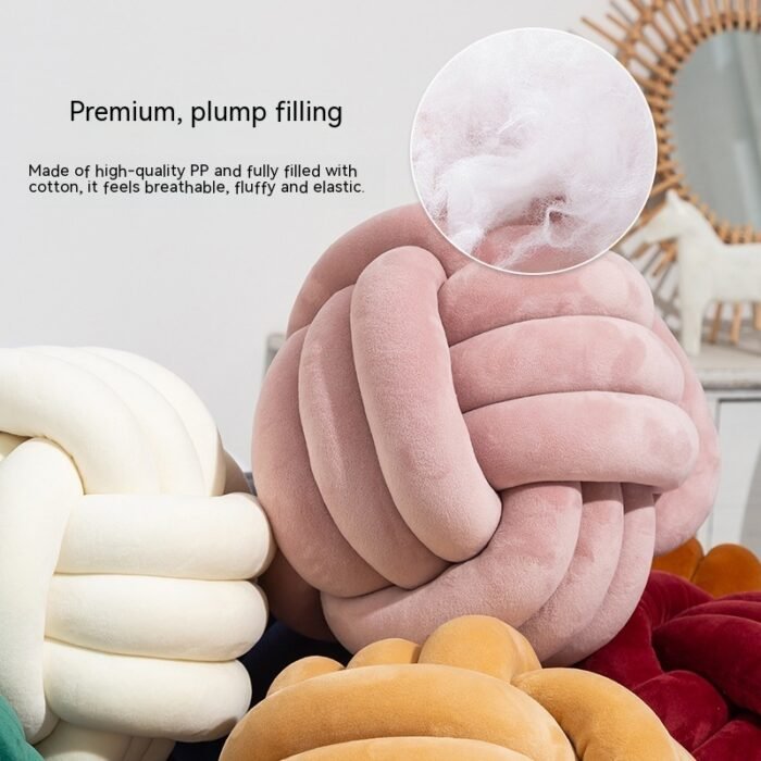 Nordic Fur Ball Pillow Three-strand Rope Knotted Hand-woven Velvet Cushion Knot Window Cushion - Image 2