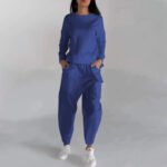 Solid Color Fashion Sweatshirt Long Sleeve Back Slit Top With Pockets Loose Trousers Women's Clothing - Image 7