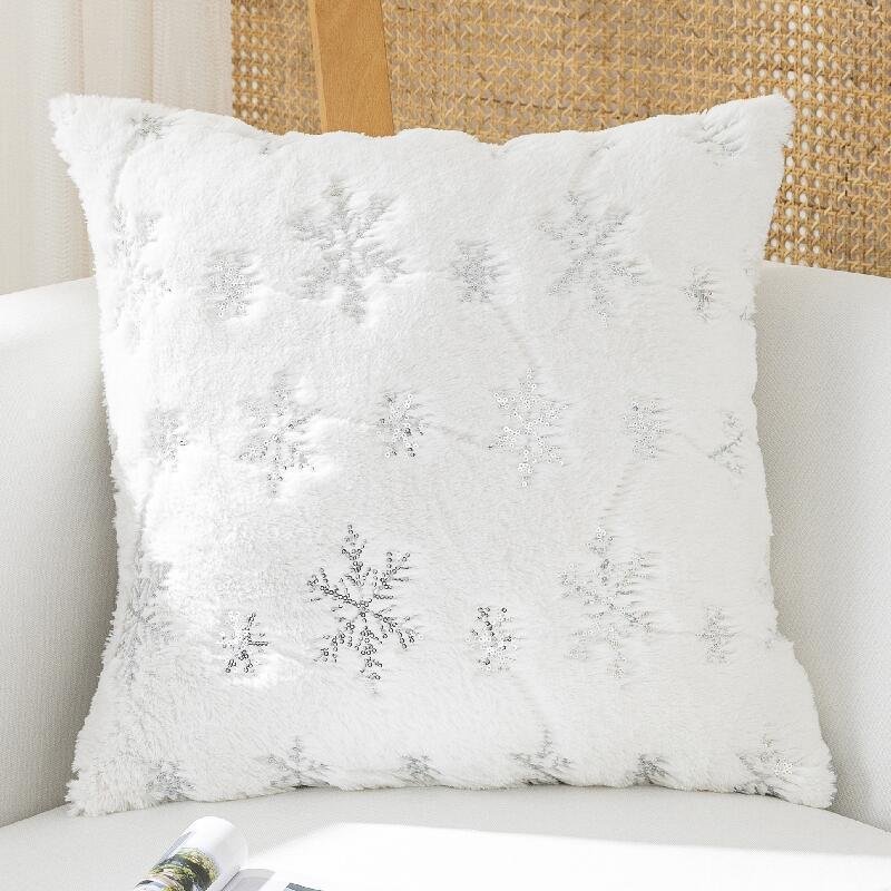 d3ad979a-a453-40fa-9059-e0532370fab1.jpg New Ins Christmas Cover Plush Snowflake Sequin Rabbit Hair Pillow Cover - Image 2