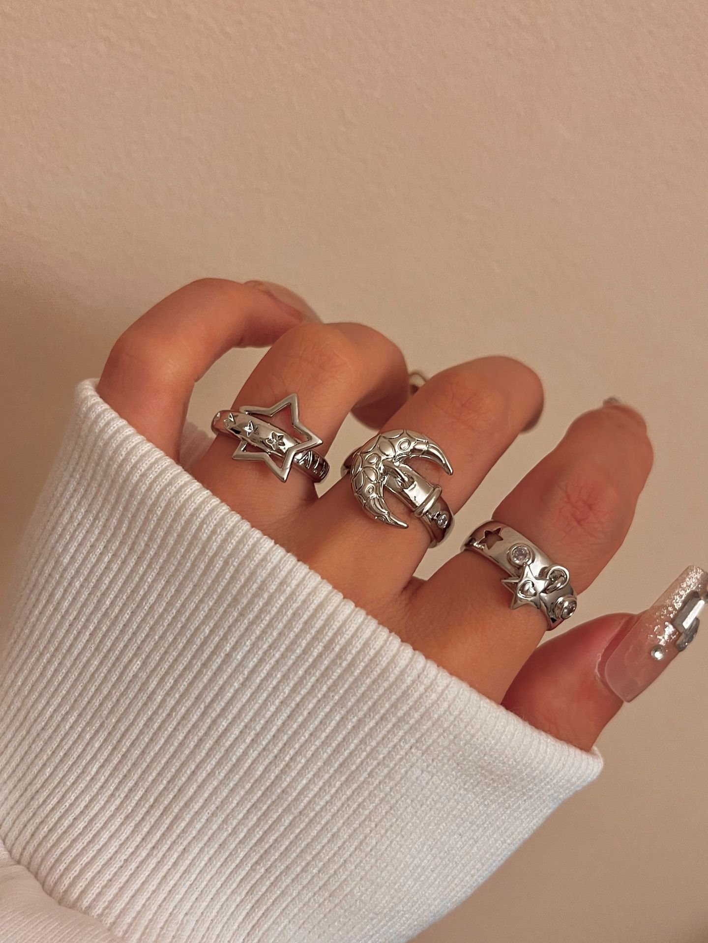 d4e02869-ea0f-4025-bd8d-6260fd104b51.jpg Retro Five-pointed Star Moon Hip Hop Fashion Personality High Sense Ring - Image 5