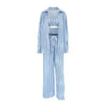 Women's 3 Piece Suit  Y2K Aesthetic Striped Tank Top Long Sleeve Shirt And Elastic Waist Stretch Trousers For Casual Wear - Image 7