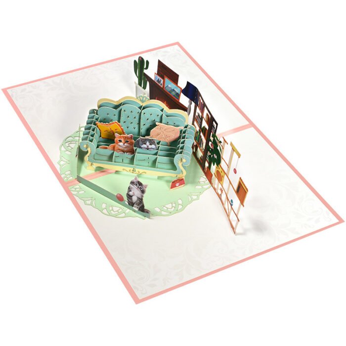Creative Animal Greeting Card Cat 3D Handmade Gift On Sofa - Image 4