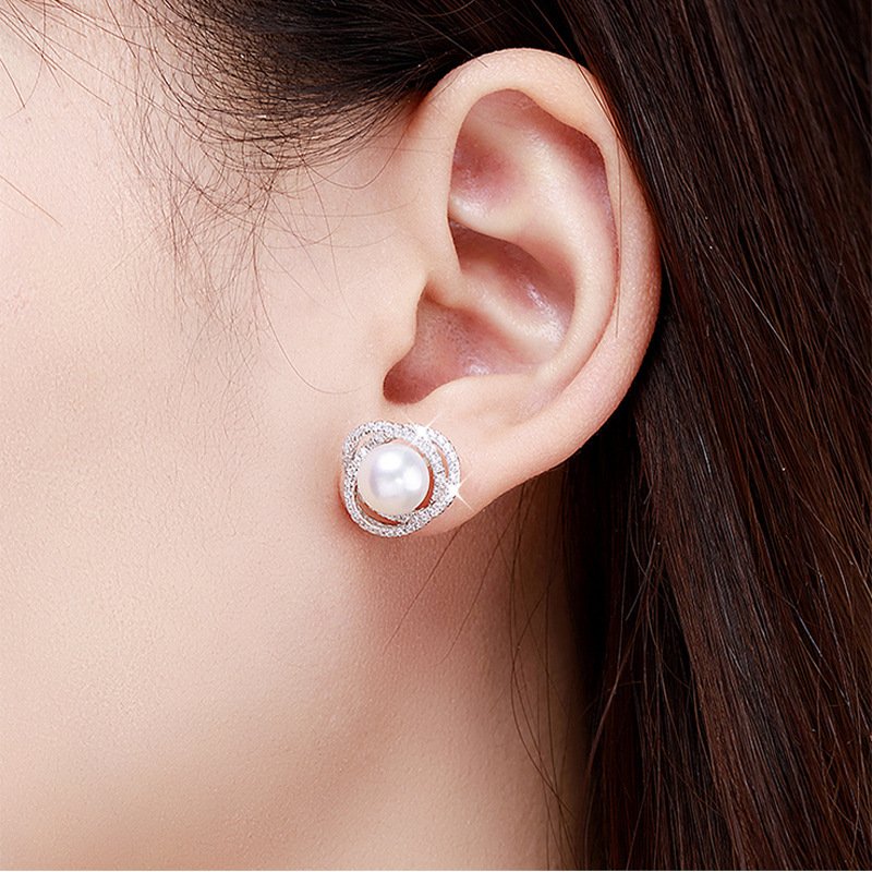 e0f3b9f2-a062-4027-b02e-ab031fae66ad.jpg Diamond Rose Pearl Stud Earrings All-match Silver Needle Inlaid With Rhinestone - Image 4