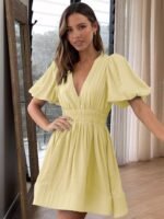 European And American Elegant Dress Sweet Waist Trimming Dress V-Neck Lantern Sleeve Dress Women's Summer Sun Dresses Evening Dress - Image 6