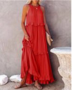 Summer Vacation Style Halter Neck Long Dresses Women Fashion Backless Leace-up Loose Ruffles Beach Dress Elegant Ladies Vestidos - Image 8