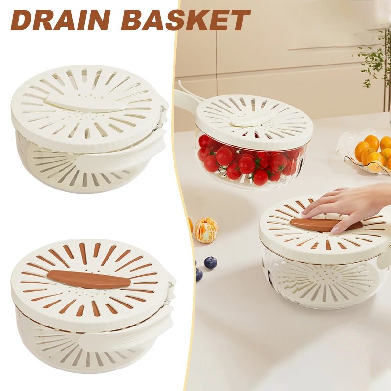 e409ca67-9428-4549-966a-dd4f1cfea071.jpg Fruit Drain Basket With Lid Vegetable Washing Bowl Foldable Handle Cleaning Colander Plastic Refrigerator Crisper Kitchen Box Kitchen Gadgets - Image 2