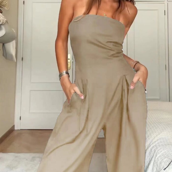 Loose Tube-top Jumpsuit Ins Fashion Backless Wide Leg Long Pants Overalls Women's Clothing - Image 4