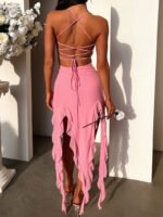 Sexy Suspender Tight Slim Skirt Fashion Split Ruffle Design Dress Summer Womens Clothing - Image 2