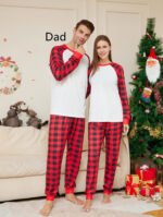 Christmas Solid Color Plaid Printed Christmas Parent-child Homewear Suits - Image 5