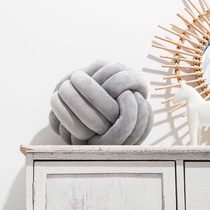 Nordic Fur Ball Pillow Three-strand Rope Knotted Hand-woven Velvet Cushion Knot Window Cushion - Image 9