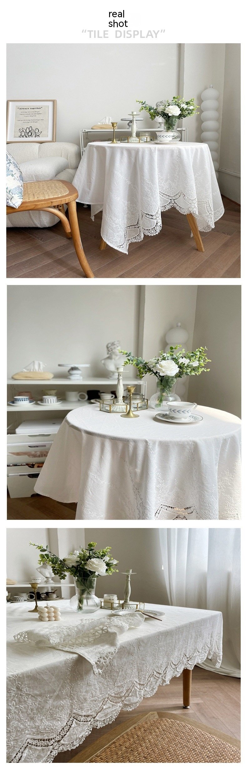 ec554610-9ebb-417d-a764-c4c1ca3fd256.jpg French White Phoenix Tail Flower Anemone Lace Tablecloth - Image 7
