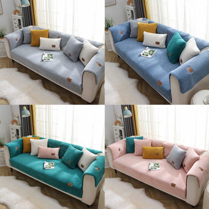 Modern Solid Color Winter Lamb Wool Sofa Towel Thicken Plush Soft And Smooth Sofa Covers For Living Room Anti-slip Couch Cover - Image 3