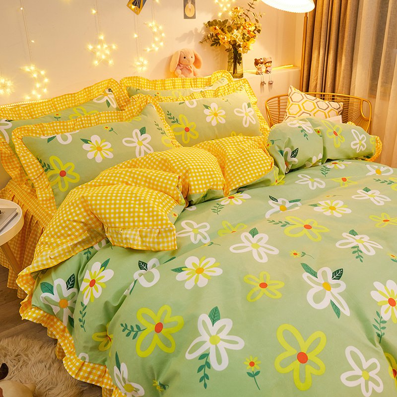 efd89c48-3d06-4c2b-b099-f28fd8e7f9dd.jpg Cotton Floral Duvet Cover Bed Sheet Bed Skirt Three Or Four Piece Suit - Image 3