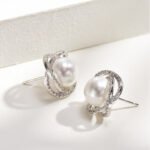 Diamond Rose Pearl Stud Earrings All-match Silver Needle Inlaid With Rhinestone - Image 3