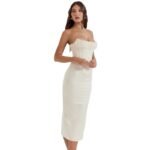 Solid Color Sleeveless Cold-shoulder Pearl Fishbone Dress Skirt Women's Dress - Image 5