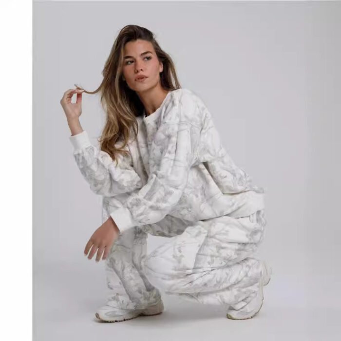 2024 Autumn Winter Two Piece Sets Women Camouflage Hoodie Maple Leaf Print Sweatshirt Suit Sports Hoodie Sportswear - Image 5