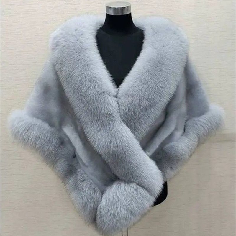 fa1fb820-175f-4d54-8e26-ad05c0efd531.jpg Imitated Mink Fox Fur Cape Coat Plus-sized Dress Shawl - Image 1