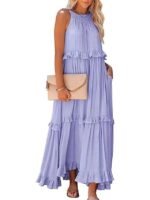 Summer Vacation Style Halter Neck Long Dresses Women Fashion Backless Leace-up Loose Ruffles Beach Dress Elegant Ladies Vestidos - Image 4