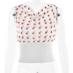 Polka Dots Print Oblique Shoulder Tops Summer Patchwork Chiffon Crop Top Women Sexy Sleeveless Lace Up Backless Blouse Casual Streetwear Tee - Image 10