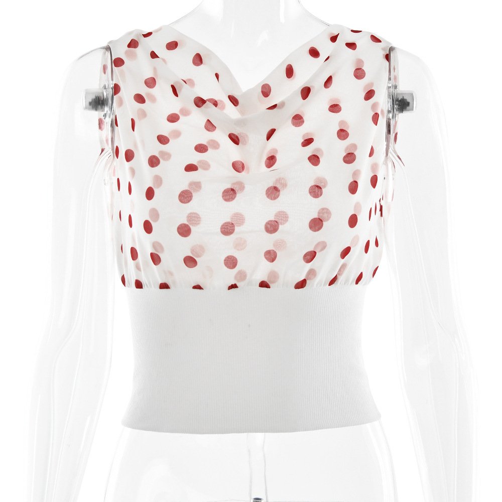 fdac9b49-5bd6-4955-9ff1-b51b683c1e58.jpg Polka Dots Print Oblique Shoulder Tops Summer Patchwork Chiffon Crop Top Women Sexy Sleeveless Lace Up Backless Blouse Casual Streetwear Tee - Image 10