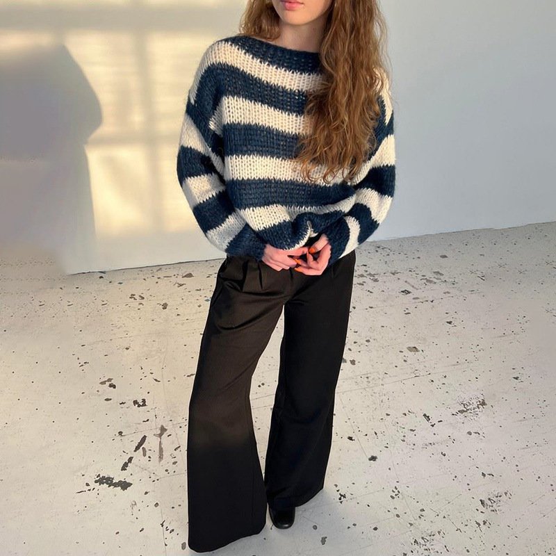 fe5cb8c3-fcc1-4ec1-934a-a99f8be5ea2d.jpg Loose Striped Pullover Sweater Fashion Versatile Long-sleeved Knitted Tops For Women Clothing - Image 8