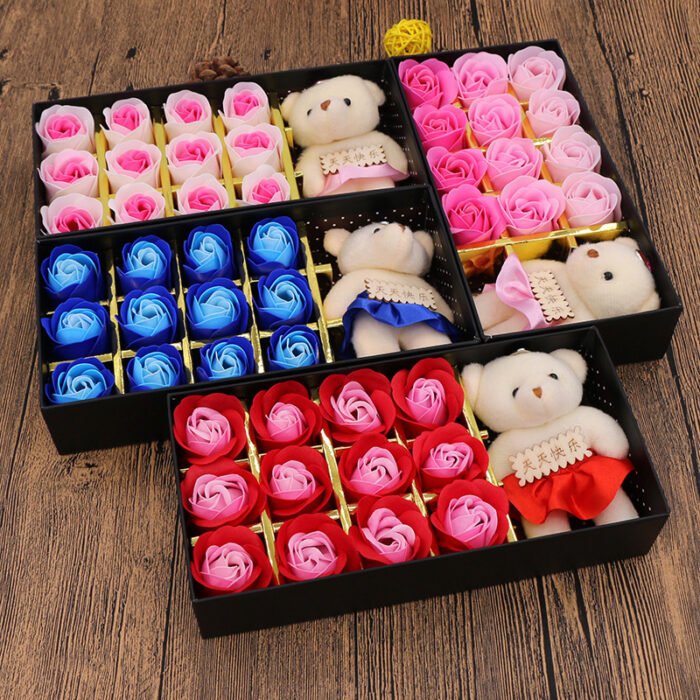 Valentine's Day Gift Box Soap Flower Tanabata Festival Creative Gift Eternal Flower 12 Bear Rose Soap Flower - Image 1