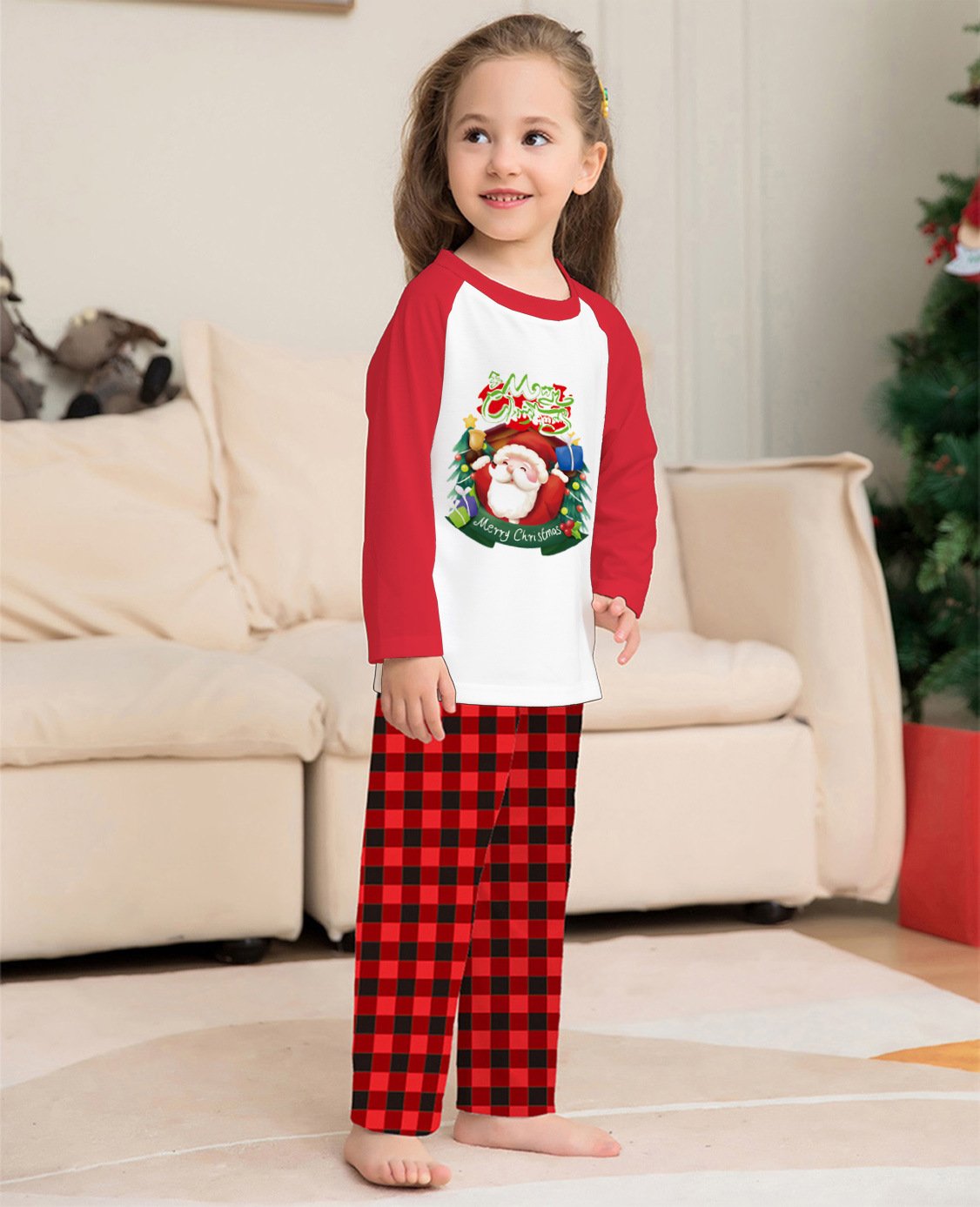 16aca2fc-fa0e-4891-a490-16dbed04844d.jpg Christmas Parent-Child Clothes Set Long Sleeve T-Shirt Plaid Pants Family Matching Pajamas - Image 6