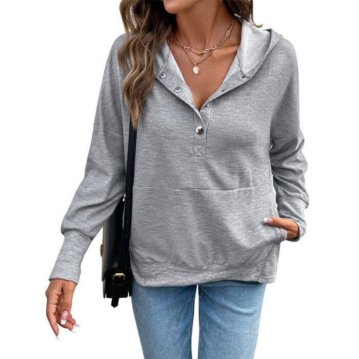 Design Cardigan Hooded Solid Color Waffle Sweater - Image 5