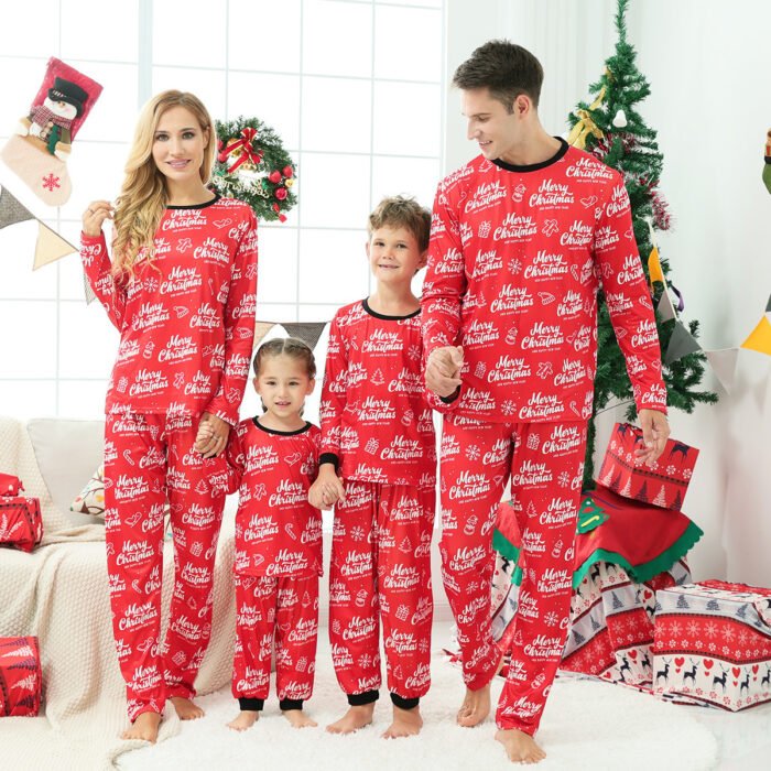 Christmas Loungewear Long Sleeve Printed Letter Pajama Set - Image 5